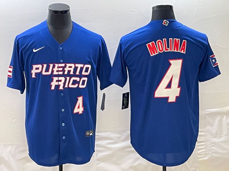 Men 2023 World Cub Puerto Rico #4 Molina Blue Nike MLB Jersey5